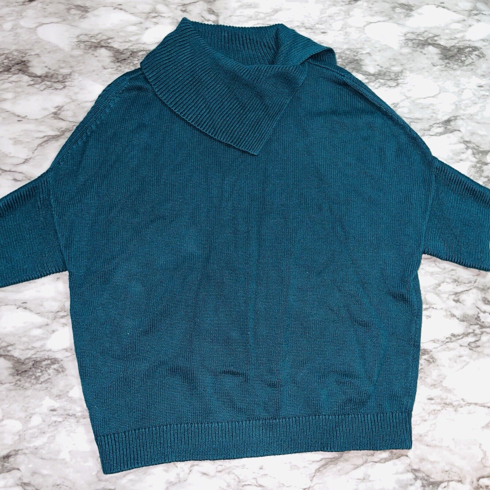 Cabi Fold Over Cowl Neck Sweater Dolman Sleeves Knit Relaxed Green Women Sm